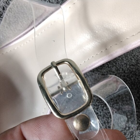 Allegra K Womens shoes Pink Satin Rose Heels Size 9 Clear Strap Pointed Toe Pump - Picture 8 of 13